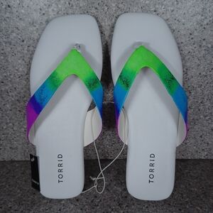 Torrid White Thong Custom Neon Ombre Glitter Sandals Wide Width Shoes